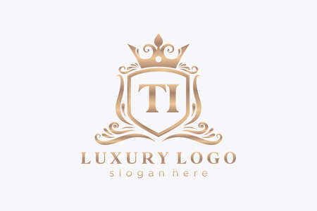 TI Letter Royal Luxury Logo template in vector art for Restaurant, Royalty, Boutique, Cafe, Hotel, Heraldic, Jewelry, Fashion and other vector illustration.のイラスト素材