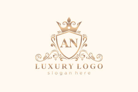 AN Letter Royal Luxury Logo template in vector art for Restaurant, Royalty, Boutique, Cafe, Hotel, Heraldic, Jewelry, Fashion and other vector illustration.のイラスト素材