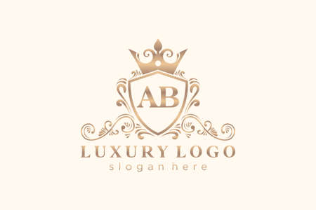 AB Letter Royal Luxury Logo template in vector art for Restaurant, Royalty, Boutique, Cafe, Hotel, Heraldic, Jewelry, Fashion and other vector illustration.のイラスト素材