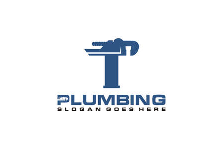 T Initial for Plumbing Service Logo Template, Water Service Logo icon.のイラスト素材