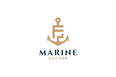 Letter F monogram, Anchor logotype. Logo of yacht club, maritime.のイラスト素材