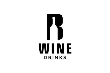 initial letter B with wine bottle logo design template vectorのイラスト素材