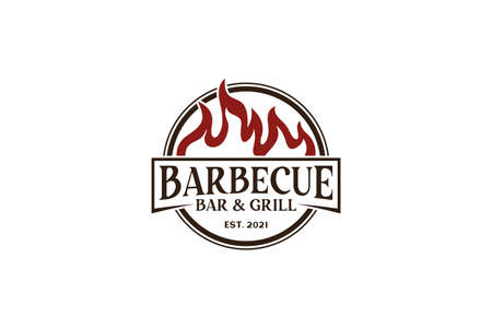 Vintage Retro Rustic BBQ Grill, Barbecue, Barbeque Label Stamp Logo designのイラスト素材