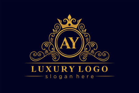 AY Initial Letter Gold calligraphic feminine floral hand drawn heraldic monogram antique vintage style luxury logo design Premiumのイラスト素材