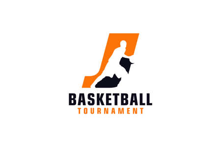 Letter J with Basketball Logo Design. Vector Design Template Elements for Sport Team or Corporate.のイラスト素材