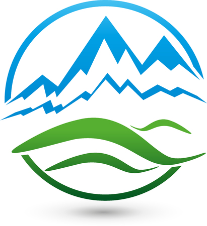 Mountains and meadow, logo, travel agency, hillsのイラスト素材