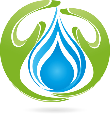 Water droplet and hands illustrationのイラスト素材