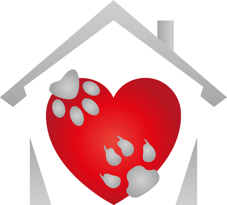 House and paws, dog and cat, heart for animalsのイラスト素材