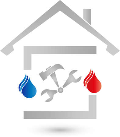 House, water drop, flame, tools, plumber, plumber Iconのイラスト素材