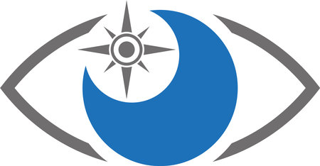 Eye icon with compass and wind rose isolated on a white background.のイラスト素材