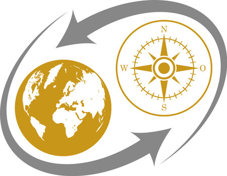 Compass and world map on a white background. Vector illustration.のイラスト素材