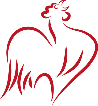 Silhouette of a rooster on a white background, vector illustrationのイラスト素材