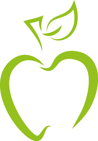 Illustration art of a green apple with leaf icon on isolated backgroundのイラスト素材