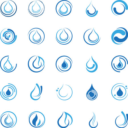 Water drop icons set. Vector illustration of blue water drop icons.のイラスト素材