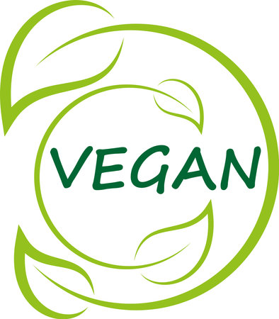 Vegan icon with green leaves on white background. Vector illustration.のイラスト素材