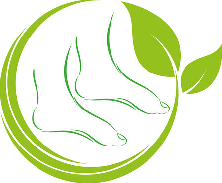 Foot care icon with green leaves. Vector illustration isolated on white background.のイラスト素材