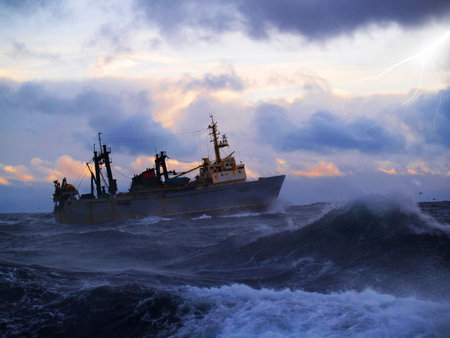 Sailor ship in storm