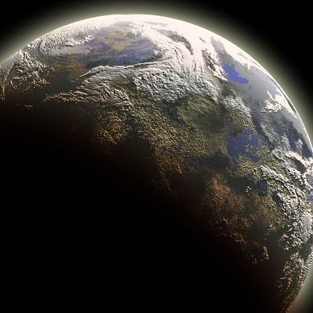 sunset earth planet in deep spaceの写真素材