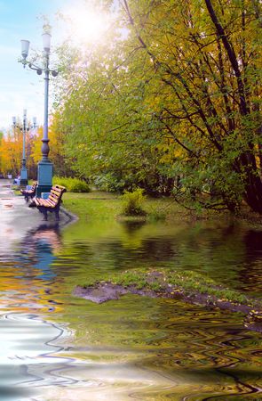 Place in park for rest after day of workの写真素材