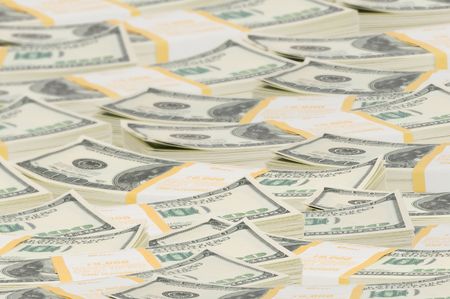 Many Ten thousand dollar stacks to horizonの写真素材