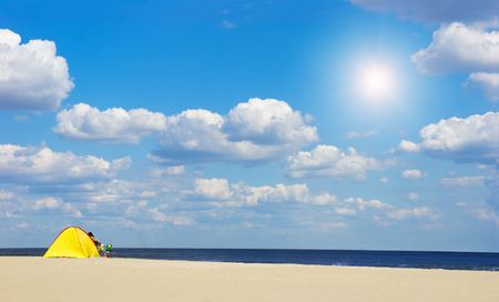 Golden sand on sunny beach of atlantic oceanの写真素材