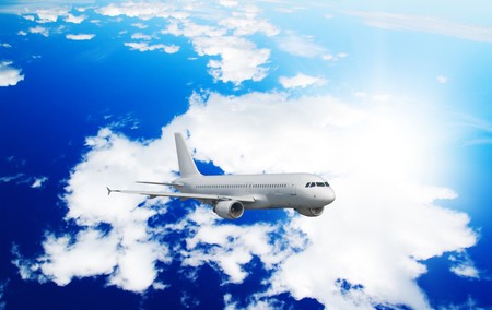 One airliner in blue skyの写真素材