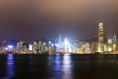 View the city at night from Kowloon. Hong Kong. China.の写真素材