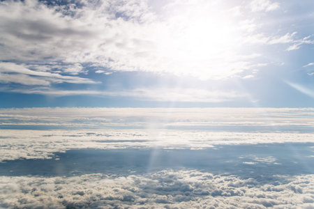 Cloudscape. Blue sky and white cloud. Sunny day. Cumulus cloud.の写真素材