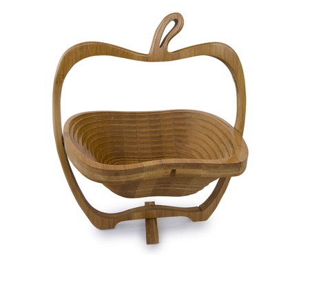 wooden breadbasket for bread keeping isolated on white の写真素材