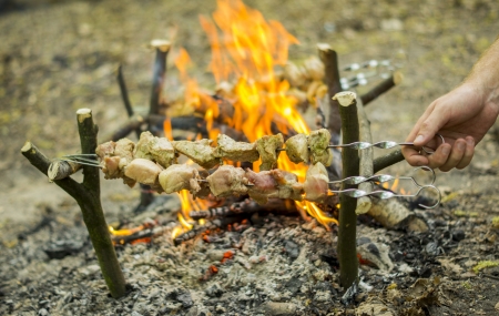 Process of preparation of a shish kebab, from uncooked to the cookedの写真素材