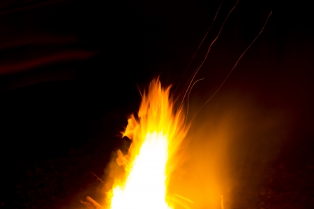 Flames of a campfire in the nightの写真素材
