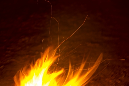 Flames of a campfire in the nightの写真素材