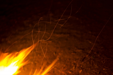 Flames of a campfire in the nightの写真素材