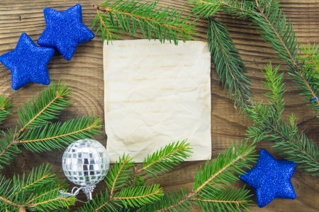 Christmas Background.Blank Old Paper Sheet with Decorationの写真素材
