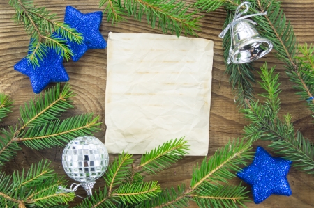 Christmas Background.Blank Old Paper Sheet with Decorationの写真素材