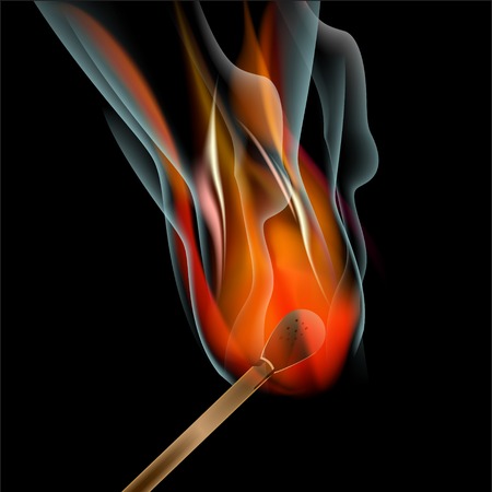 Burning match on black backgroundのイラスト素材
