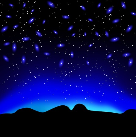 Stars in the sky at night over the mountainのイラスト素材
