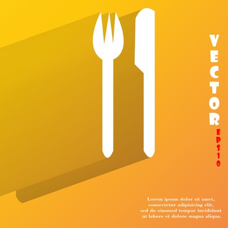 cutlery, knife, fork Flat modern web button with long shadow and space for your text.のイラスト素材