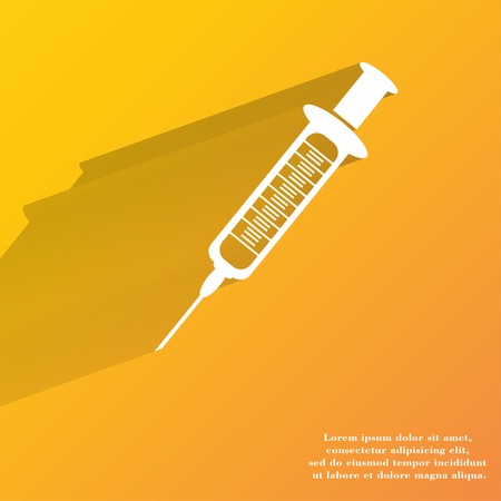 Syringe. Flat modern web button with long shadow and space for your text. .の写真素材