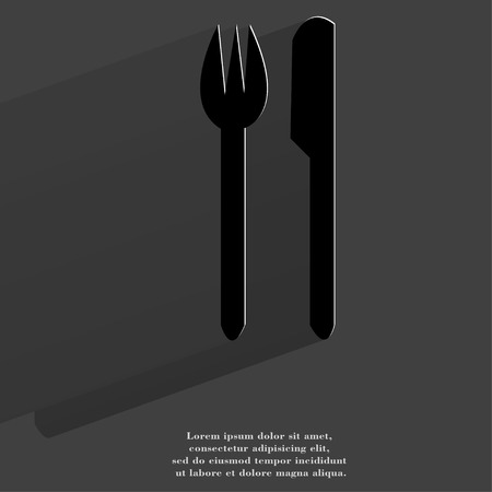 cutlery, knife, fork Flat modern web button with long shadow and space for your text. .の写真素材
