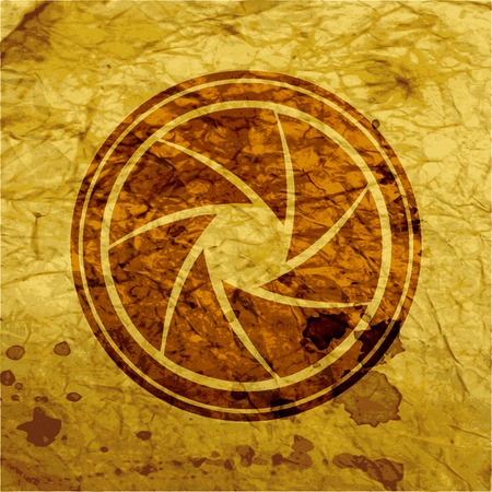 Photo camera diaphragm. Flat modern web button  and space for your text. Vector. EPS10のイラスト素材