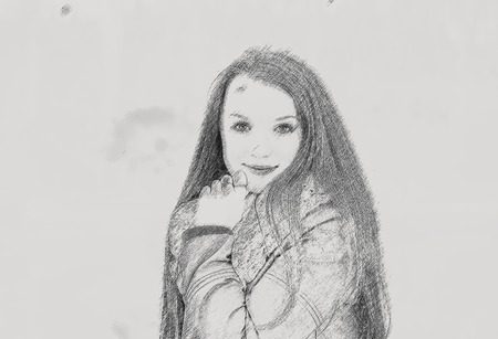 Young pretty woman in park. Effect pencilの写真素材