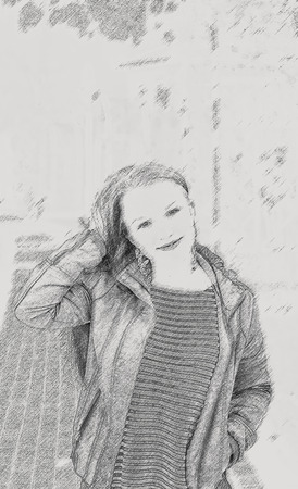 Young pretty woman in park. Effect pencilの写真素材