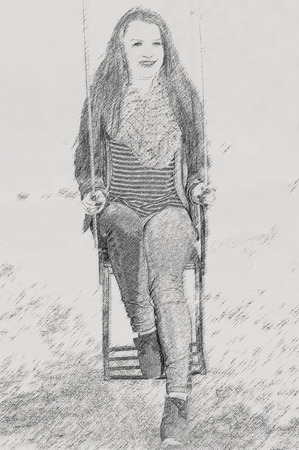 Young pretty woman in park. Effect pencilの写真素材