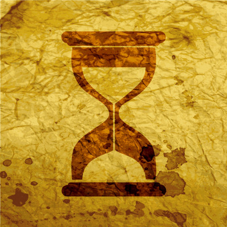 Hourglass time icon flat design with abstract background.