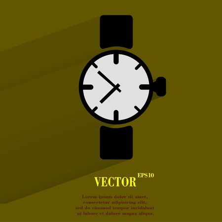 Watch,clock Flat modern web button with long shadow and space for your text.のイラスト素材