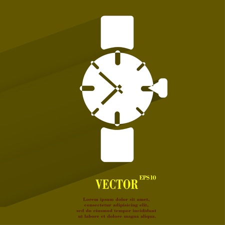 Watch,clock Flat modern web button with long shadow and space for your text. Vector. のイラスト素材