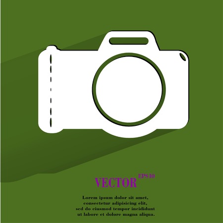 Photo camera .Flat modern web button with long shadow and space for your text. Vector. のイラスト素材