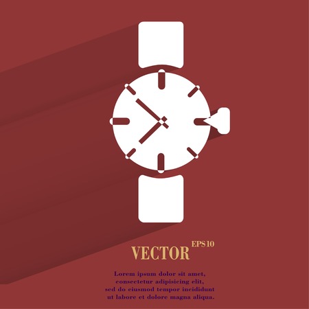 Watch,clock Flat modern web button with long shadow and space for your text. Vector.のイラスト素材