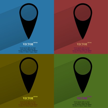 Color set map pointers. Flat modern web button with long shadow and space for your text. Vector.のイラスト素材